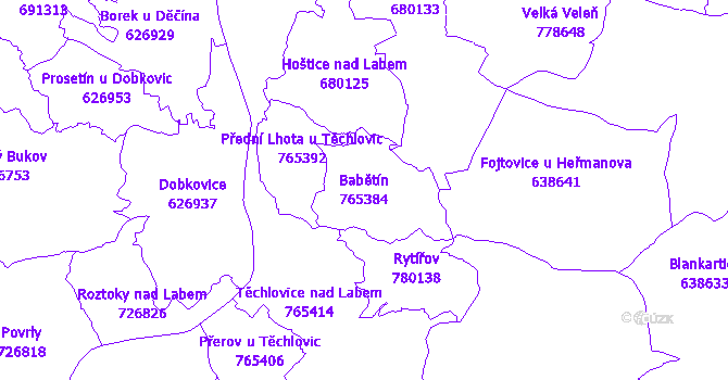 Katastrální mapa Babětín - přehledová mapa katastrálního území