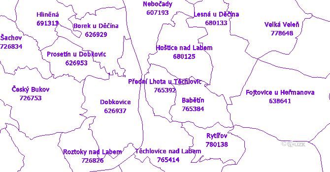 Katastrální mapa Přední Lhota u Těchlovic