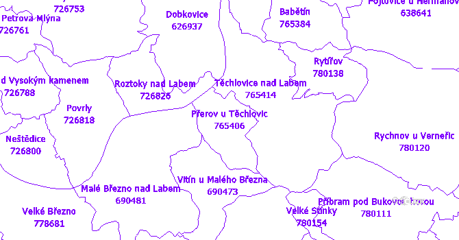 Katastrální mapa Přerov u Těchlovic - přehledová mapa katastrálního území