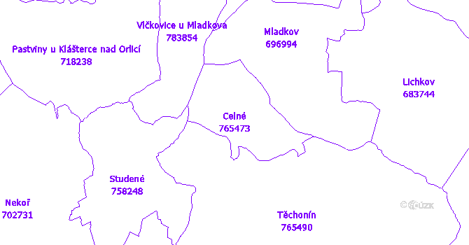 Katastrální mapa Celné - přehledová mapa katastrálního území