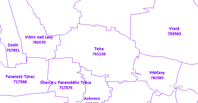 Katastrální mapa Telce - přehledová mapa katastrálního území