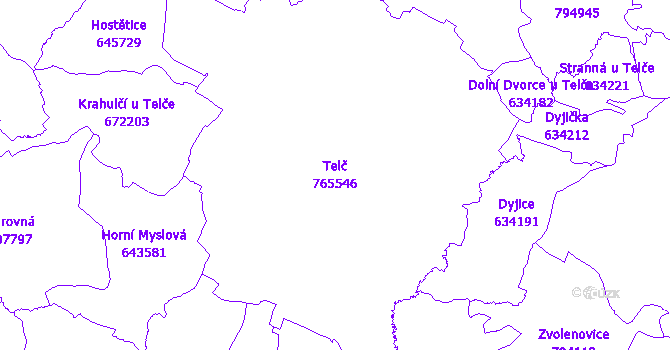 Katastrální mapa Telč - přehledová mapa katastrálního území