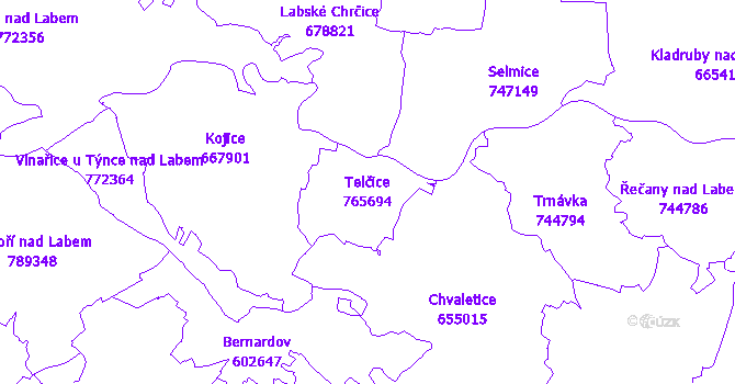 Katastrální mapa Telčice - přehledová mapa katastrálního území