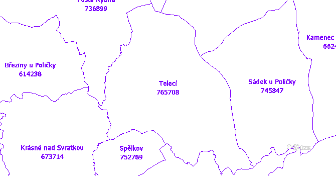Katastrální mapa Telecí - přehledová mapa katastrálního území