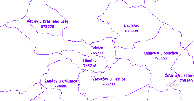 Katastrální mapa Telnice - přehledová mapa katastrálního území