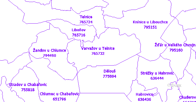 Katastrální mapa Varvažov u Telnice - přehledová mapa katastrálního území