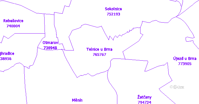 Katastrální mapa Telnice u Brna - přehledová mapa katastrálního území