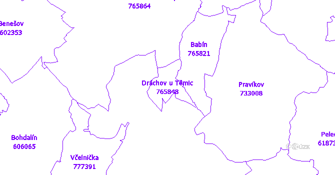 Katastrální mapa Dráchov u Těmic - přehledová mapa katastrálního území