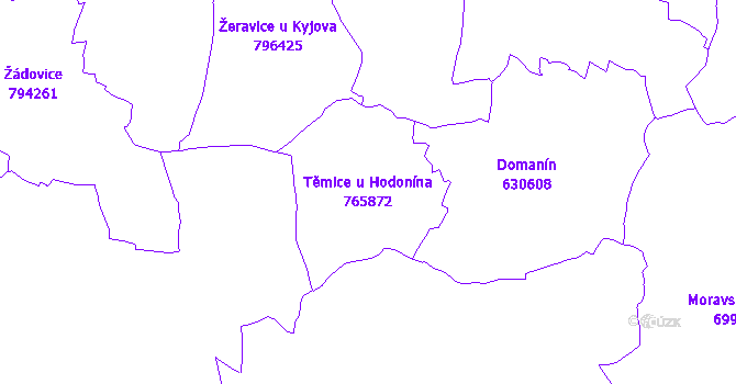 Katastrální mapa Těmice u Hodonína - přehledová mapa katastrálního území