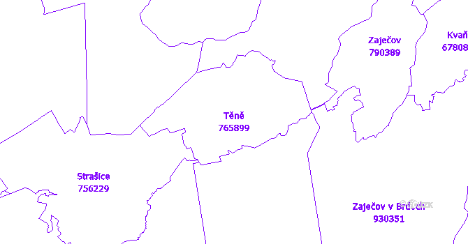 Katastrální mapa Těně - přehledová mapa katastrálního území