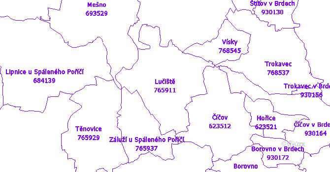 Katastrální mapa Lučiště - přehledová mapa katastrálního území