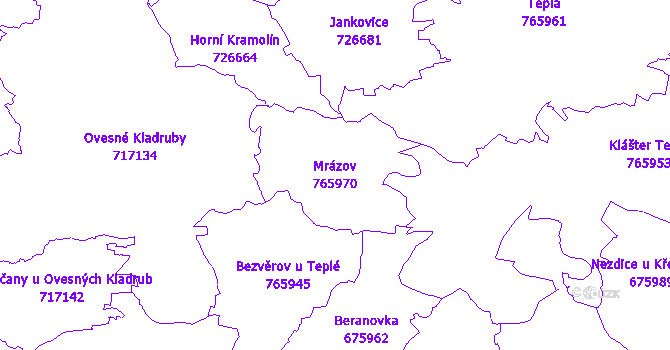 Katastrální mapa Mrázov - přehledová mapa katastrálního území