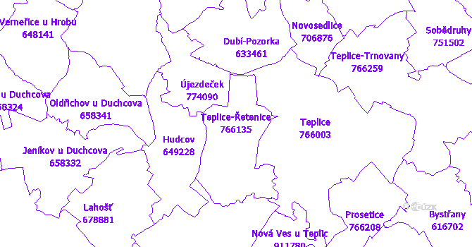 Katastrální mapa Teplice-Řetenice - přehledová mapa katastrálního území