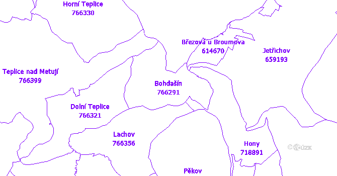 Katastrální mapa Bohdašín - přehledová mapa katastrálního území