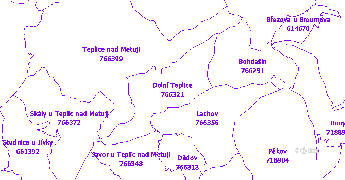 Katastrální mapa Dolní Teplice - přehledová mapa katastrálního území