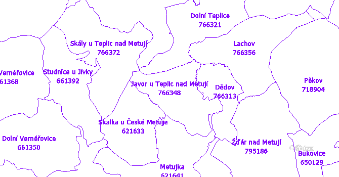 Katastrální mapa Javor u Teplic nad Metují - přehledová mapa katastrálního území