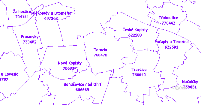 Katastrální mapa Terezín - přehledová mapa katastrálního území