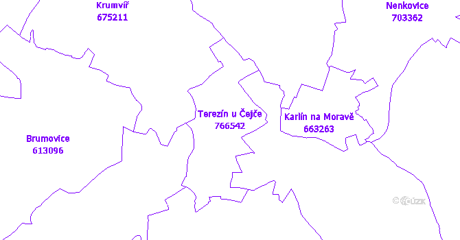 Katastrální mapa Terezín u Čejče - přehledová mapa katastrálního území