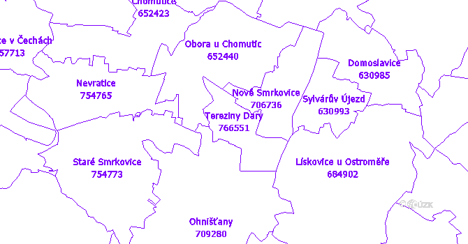 Katastrální mapa Tereziny Dary - přehledová mapa katastrálního území
