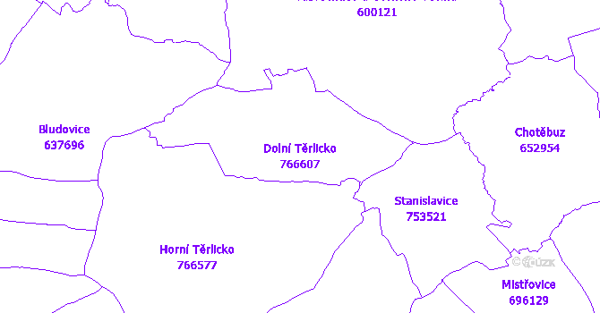 Katastrální mapa Dolní Těrlicko - přehledová mapa katastrálního území