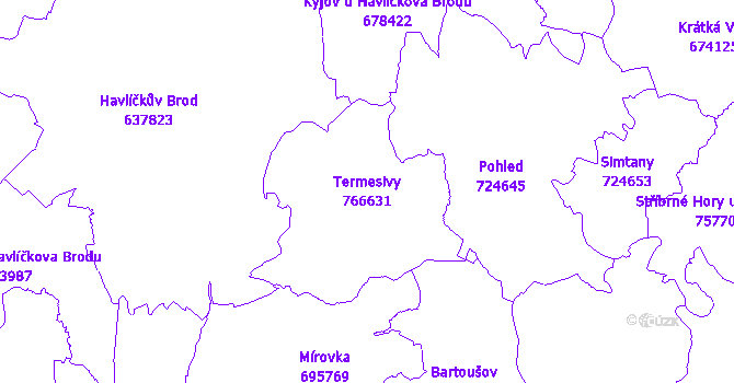 Katastrální mapa Termesivy - přehledová mapa katastrálního území