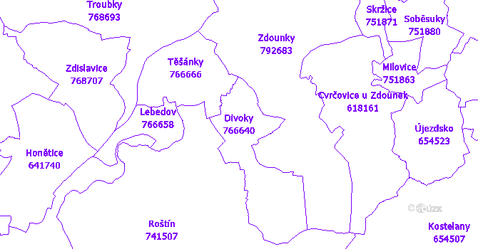 Katastrální mapa Divoky - přehledová mapa katastrálního území