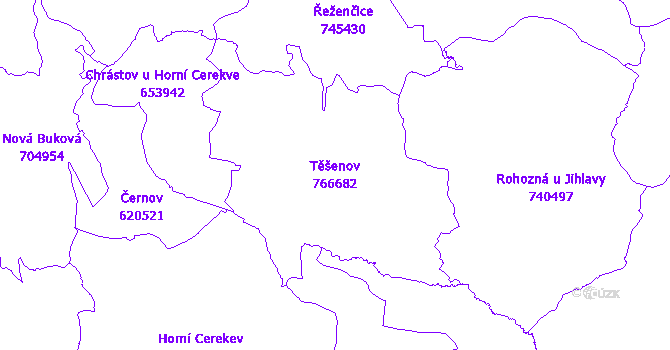 Katastrální mapa Těšenov - přehledová mapa katastrálního území