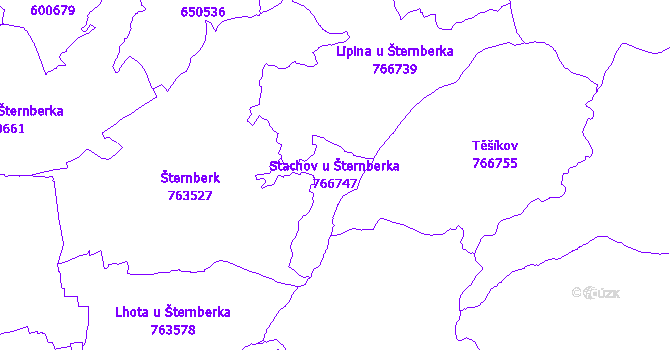 Katastrální mapa Stachov u Šternberka - přehledová mapa katastrálního území