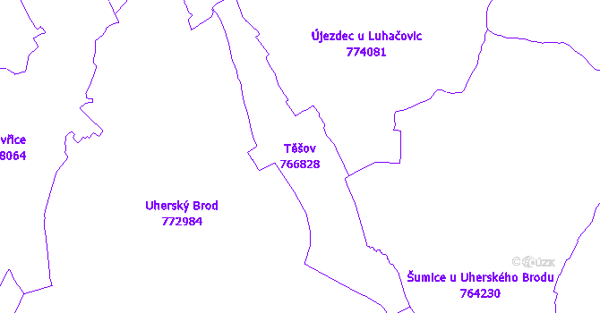 Katastrální mapa Těšov - přehledová mapa katastrálního území