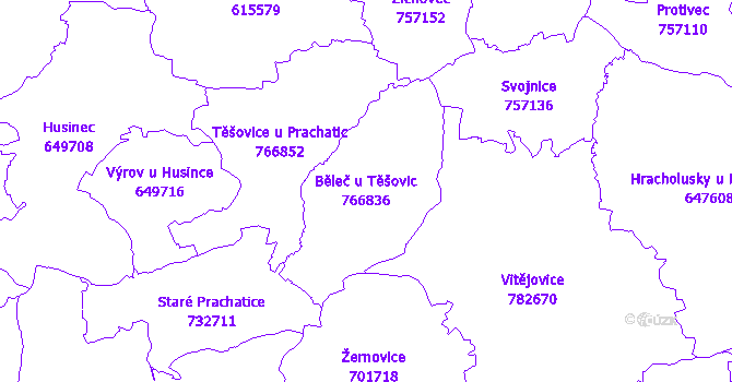Katastrální mapa Běleč u Těšovic - přehledová mapa katastrálního území