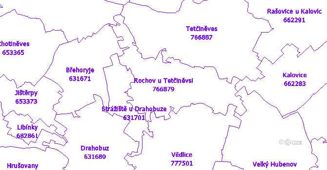 Katastrální mapa Rochov u Tetčiněvsi - přehledová mapa katastrálního území