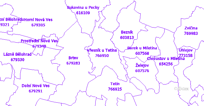 Katastrální mapa Vřesník u Tetína - přehledová mapa katastrálního území