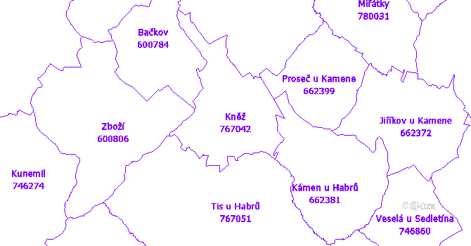 Katastrální mapa Kněž - přehledová mapa katastrálního území