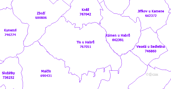 Katastrální mapa Tis u Habrů - přehledová mapa katastrálního území