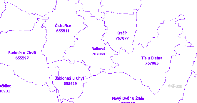 Katastrální mapa Balková - přehledová mapa katastrálního území