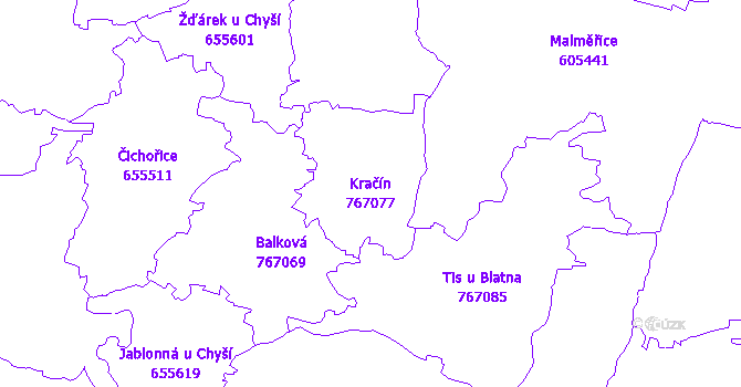 Katastrální mapa Kračín - přehledová mapa katastrálního území