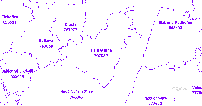 Katastrální mapa Tis u Blatna - přehledová mapa katastrálního území