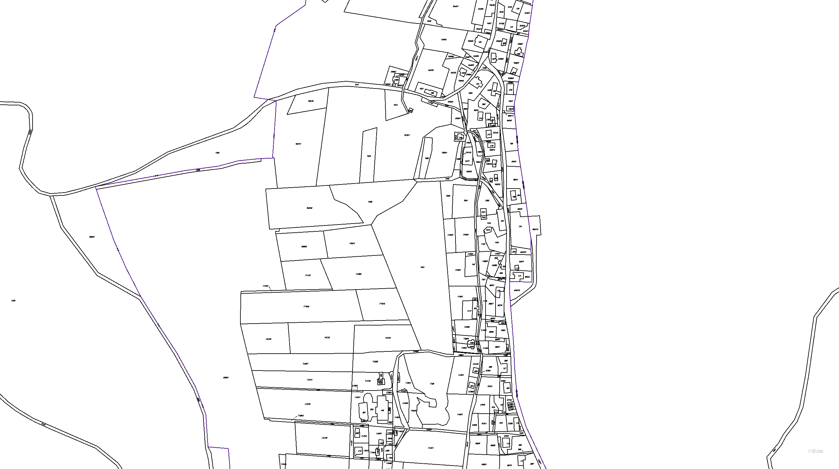 Katastrální mapa pozemků a čísla parcel Ostrov u Tisé
