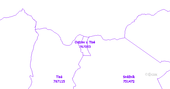 Katastrální mapa Ostrov u Tisé - přehledová mapa katastrálního území