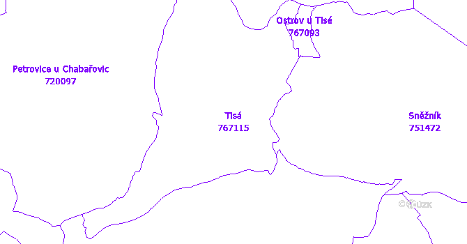 Katastrální mapa Tisá - přehledová mapa katastrálního území