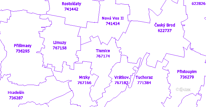 Katastrální mapa Tismice - přehledová mapa katastrálního území