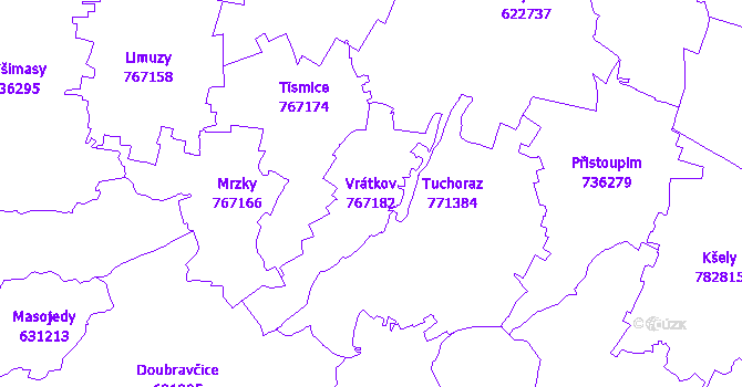 Katastrální mapa Vrátkov - přehledová mapa katastrálního území
