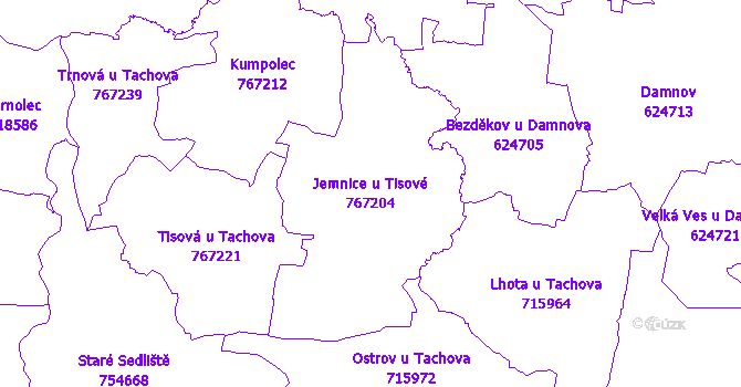 Katastrální mapa Jemnice u Tisové - přehledová mapa katastrálního území