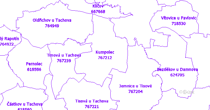 Katastrální mapa Kumpolec - přehledová mapa katastrálního území