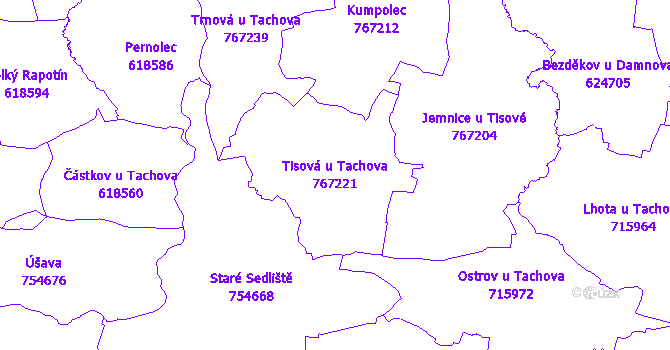 Katastrální mapa Tisová u Tachova - přehledová mapa katastrálního území