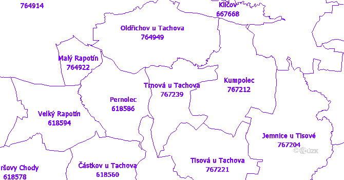 Katastrální mapa Trnová u Tachova - přehledová mapa katastrálního území