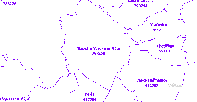 Katastrální mapa Tisová u Vysokého Mýta - přehledová mapa katastrálního území