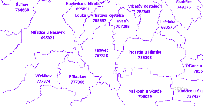 Katastrální mapa Tisovec - přehledová mapa katastrálního území