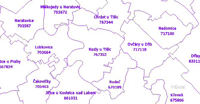 Katastrální mapa Kozly u Tišic - přehledová mapa katastrálního území