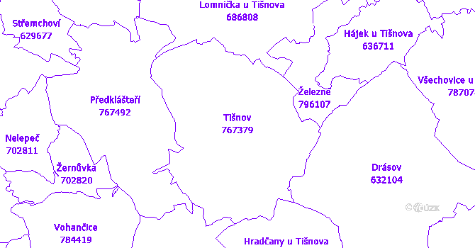 Katastrální mapa Tišnov - přehledová mapa katastrálního území